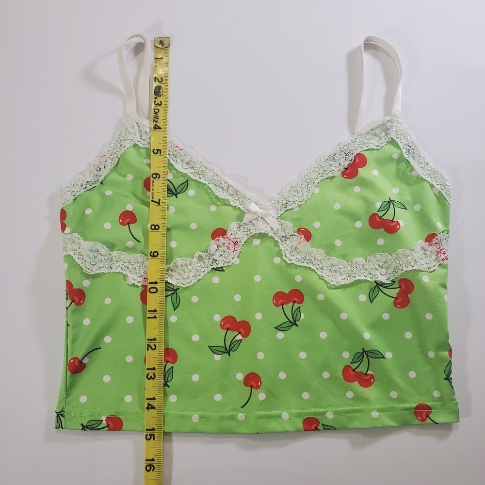 2395 * Unbranded Cherry Print Cropped Cami Tank Green Red Size Unknown - Picture 4 of 5